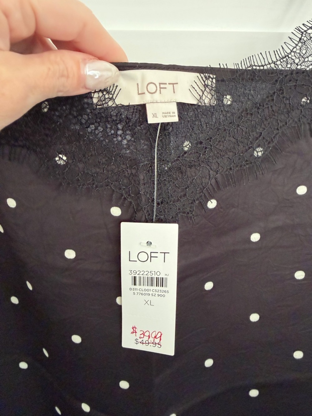 LOFT Black Polka Dot Lace-Trim Camisole - Picture 2 of 3
